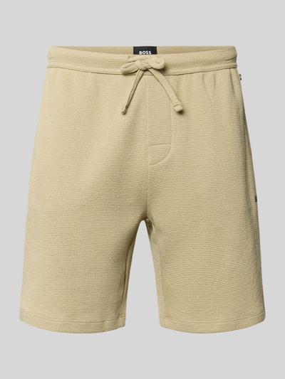Produktfoto, Regular Fit Sweatshorts aus Baumwoll-Mix von BOSS in Sandbeige mit feiner Textur, lockere Passform, Herren Sweatshorts