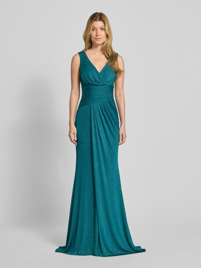 TROYDEN COLLECTION Glanzende avondjurk met V-hals Petrol - 4