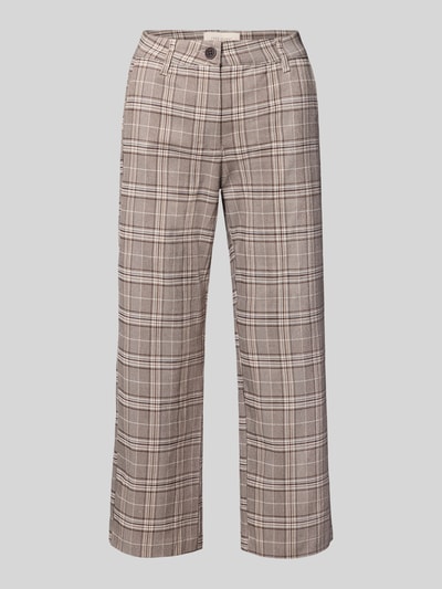 Produktfoto, Straight Fit Hose aus Viskose-Mix Modell 'Rexo' von FREE/QUENT, kariertes Muster in Braun und Beige, verkürzte Passform, glatte Textur