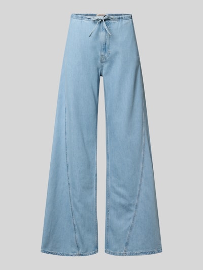 Produktfoto, Low Rise Jogpants mit weitem Bein von Guess Jeans aus Baumwoll-Lyocell-Mix, hellblaue Extra Wide Leg Hose mit Tunnelzug.