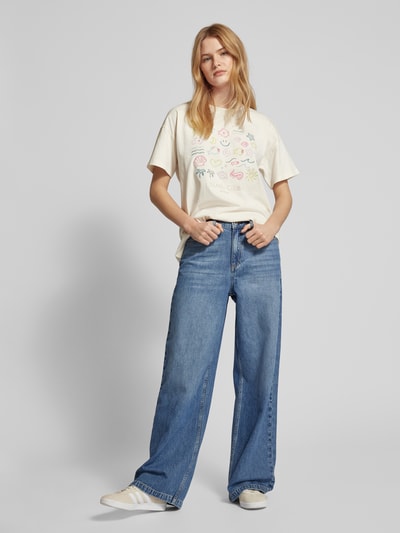 Jake*s Casual Oversized T-shirt met motiefstitching Offwhite - 1