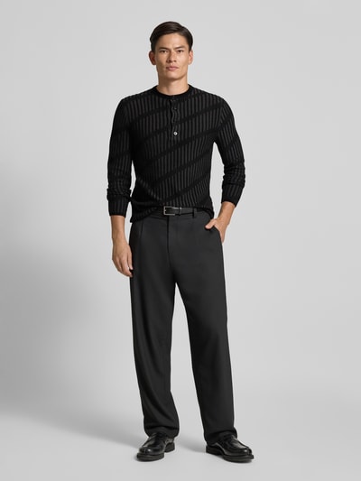 Emporio Armani Regular Fit Strickpullover aus Leinen-Viskose-Mix Black 1