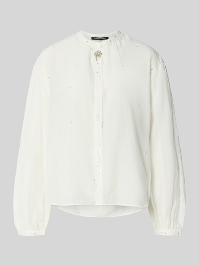 Produktfoto, Regular Fit Bluse mit Ziersteinbesatz von Luisa Cerano, weiß, Knopfleiste, Rundhalsausschnitt, feine Textur, Damen