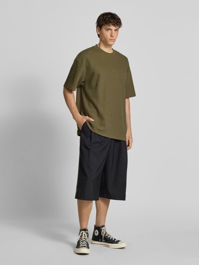 Hugo Blue T-shirt z okrągłym dekoltem i fakturowanym wzorem Oliwkowy 1