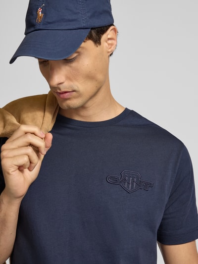 Gant Regular fit T-shirt met labelstitching en ronde hals Donkerblauw - 3