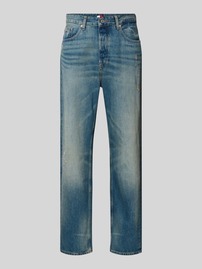 Produktfoto, Tapered Fit Jeans aus reiner Baumwolle Modell 'SONNY' von Tommy Jeans, Denim Used-Look, Regular-Fit Passform, 5-Pocket-Design, Label-Patch, Nieten, Gürtelschlaufen, Knopf und verdeckter Reißverschluss, blaue Waschung, strukturierte Oberfläche