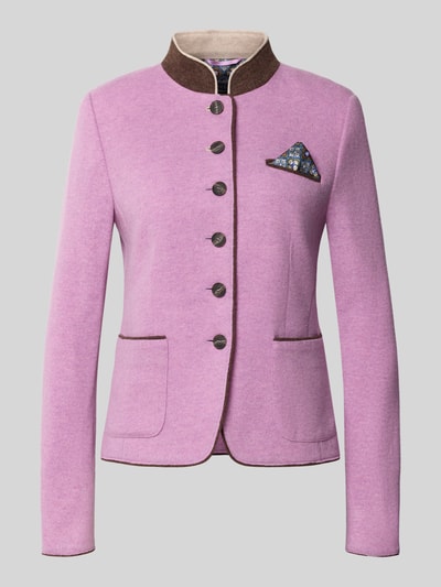 Productfoto, Blazer uit wolmix met pochet van White Label, getailleerd, korte opstaande kraag, knoopsluiting, opgestikte zakken, zachtroze kleur, fijne textuur