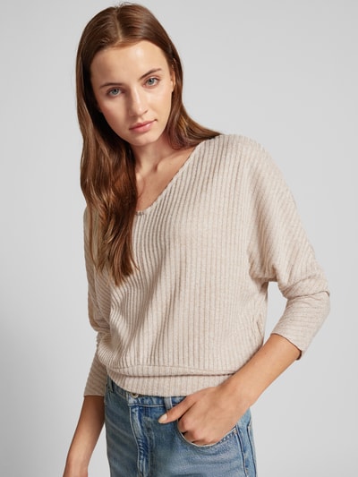 OPUS Longsleeve mit V-Ausschnitt Modell 'Sococo' Beige 3