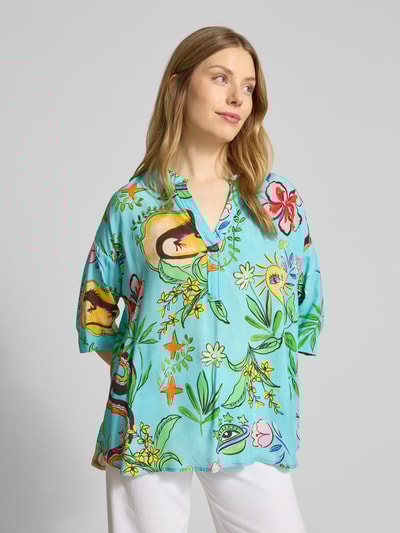 Emily Van den Bergh Bluzka z kołnierzem z lamówką i rękawami o dł. 3/4 Niebieski 3