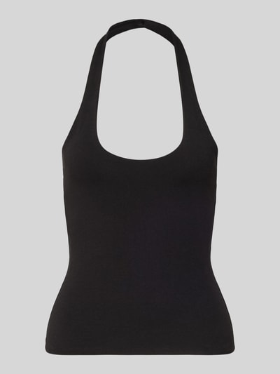 Produktfoto, Figurbetontes Neckholder-Top mit Rundhalsausschnitt von REVIEW aus Baumwoll-Elasthan-Mix, Slim-Fit, Rückenlänge 32 cm, Farbe Schwarz