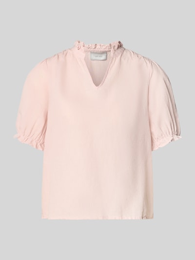 Produktfoto, Blusenshirt aus Leinen-Baumwoll-Mix Modell 'Odesa' von Neo Noir in zartem Rosa, Regular-Fit, V-Ausschnitt, feine Textur.