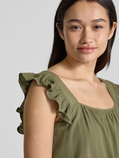 Pieces Relaxed Fit Top aus Viskose-Leinen-Mix Modell 'PIA' Oliv 3