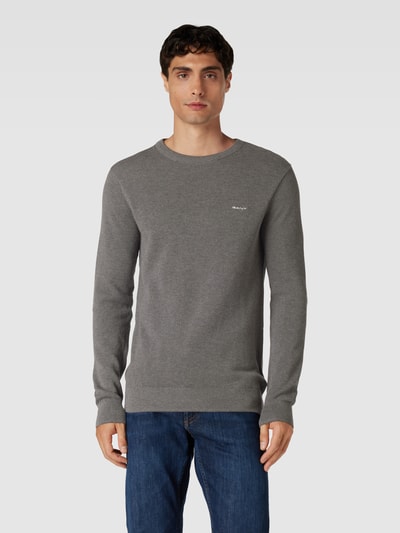 Gant Gebreide pullover met labelstitching Donkergrijs gemêleerd - 4