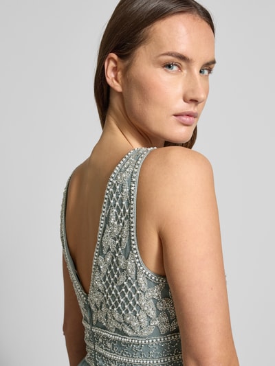 Lace & Beads Sukienka wieczorowa z obszyciem ozdobnymi perełkami i kamieniami Zielony 3