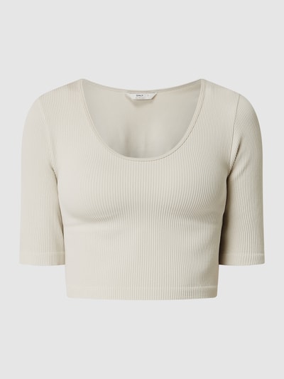 Only Kort T-shirt met ribstructuur, model 'Gwen' Beige - 2