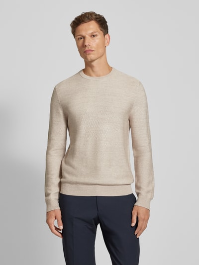 OLYMP Level Five Slim fit gebreide pullover met structuurmotief Offwhite - 4