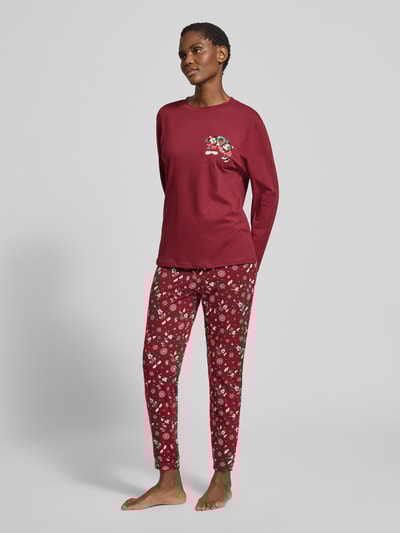Jake*s Casual Pyjama-Hose im Allover-Look mit elastischem Bund Bordeaux 1