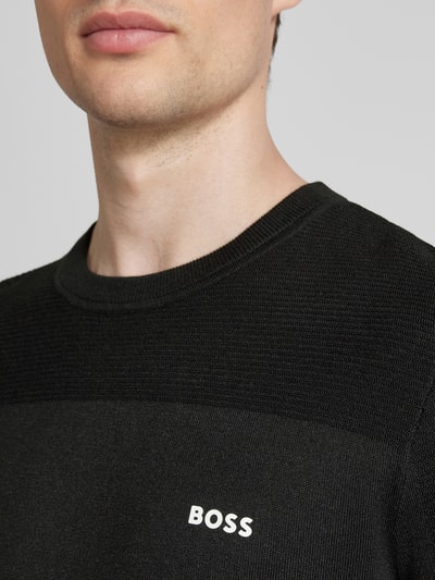 BOSS Green Gebreide pullover met labelprint, model 'Momentum' Zwart - 3