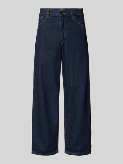 Produktfoto, Wide Fit Jeans aus puur katoen Model "Brandon" van Carhartt Work In Progress, 5-pocketmodel, riemlussen, knoop- en ritssluiting, donkerblauw, rechte vorm, gladde katoentextuur, Dames jeans, Bandwijdte maat S 41 cm, Binnenbeenlengte maat S 73 cm