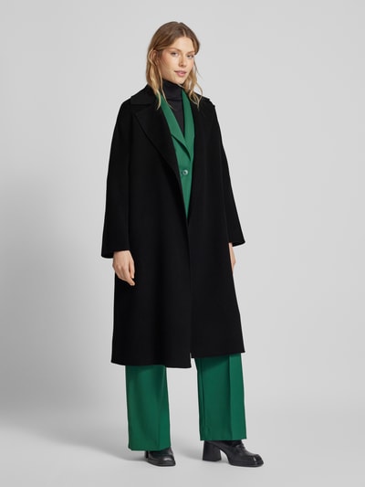 Max Mara Studio Lange jas van scheerwol met strikceintuur, model 'CLES' Zwart - 1