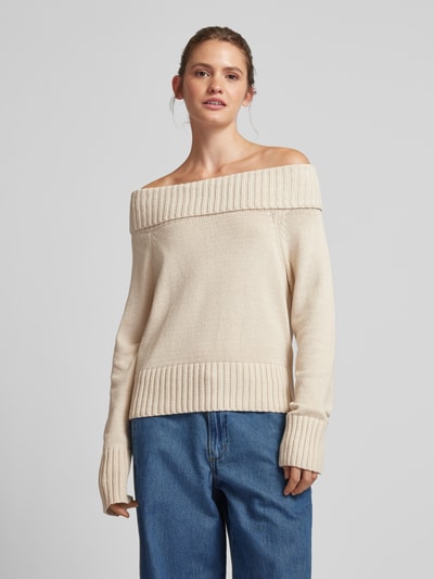 Noisy May Gebreide pullover met carmenhals, model 'LIMA' Beige - 4