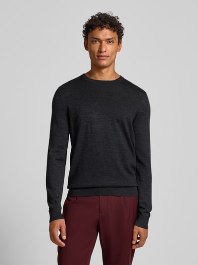 Christian Berg Men Regular fit shirt met lange mouwen van een mix van merinowol Antraciet gemêleerd - 4