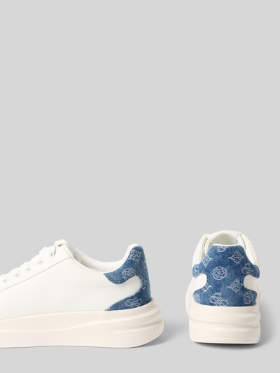 Produktfoto, Sneaker aus Leder-Textil-Mix Modell 'ELBINA14' von Guess in Weiß und Blau mit Logo, Abgerundete-Spitze, Schnürung, Absatzhöhe 5 cm, Schafthöhe 7 cm, Schaftweite 9 cm