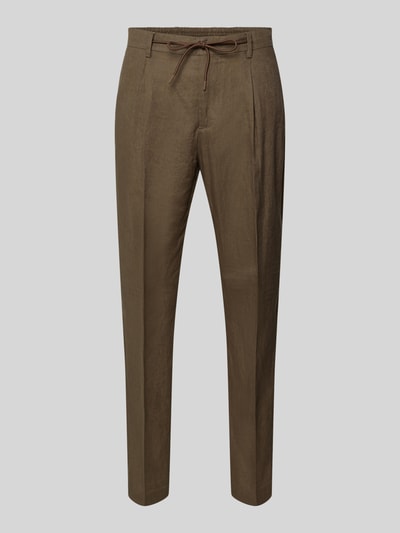 Produktfoto, Hose mit Bügelfalten und Tunnelzug von Manuel Ritz in Braun, Reine Baumwolle, Regular-Fit, Detailansicht, Bundweite 40 cm, Innenbeinlänge 77 cm, Herren