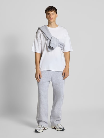 REVIEW Straight leg sweatpants met elastische band Lichtgrijs gemêleerd - 1