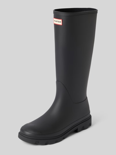 Produktfoto, Stiefel mit Logo-Detail von Hunter, krój zaokrąglony, efekt gładki, profilowana podeszwa, wysokość obcasa: 3 cm, wysokość cholewki: 37 cm, szerokość w rozmiarze 40: 16 cm
