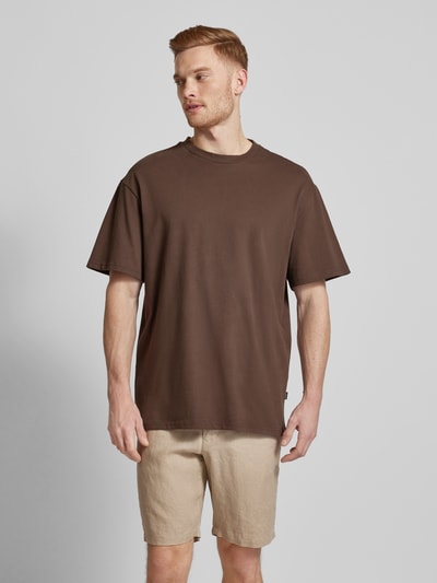 Jack & Jones Premium T-shirt met geribde ronde hals, model 'HARVEY' Middenbruin - 4