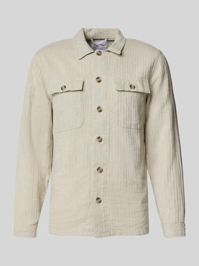 Lindbergh Relaxed Fit Hemdjacke aus Baumwoll-Leinen-Mix Sand 2
