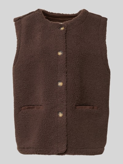 Produktfoto, Weste aus Teddyfell Modell 'Eddy' von FREE/QUENT in Braun, Regular Fit, Paspeltaschen, weiche Textur, raues Finish
