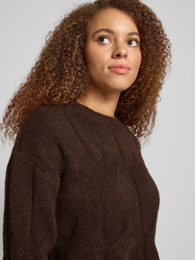 Pieces Relaxed Fit Strickpullover mit Woll-Anteil Modell 'JENNA' Dunkelbraun 3