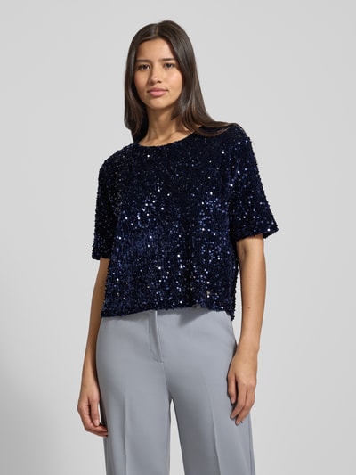 Brax T-shirt o kroju relaxed fit z cekinowym obszyciem na całej powierzchni model ‘Cara’ Ciemnoniebieski 4