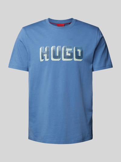 HUGO T-shirt z nadrukiem z logo model ‘Daqerio’ Morski 2