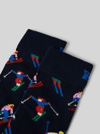 Happy Socks Regular fit sokken met logostitching, model 'Skiing' Marineblauw - 2