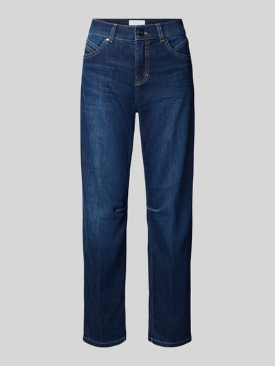 Produktfoto, Barrel Jeans aus Baumwoll-Mix Modell 'Evy' van ANGELS, Dames Barrel Jeans, donkerblauw, rechte pijpen, lichte wassing, grove textuur