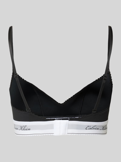 Produktfoto, zwarte en witte bralette uit mix van katoen en modal met elastisch logo, model 'SCRIPT Lightly Lined' van Calvin Klein Underwear