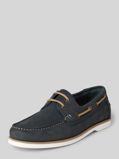 Produktfoto, Schnürschuhe aus echtem Leder Modell 'NADAL 2C' von Marc O'Polo, unifarbenes genarbtes Leder, abgerundete Spitze, Blockabsatz, strukturierte Sohle.