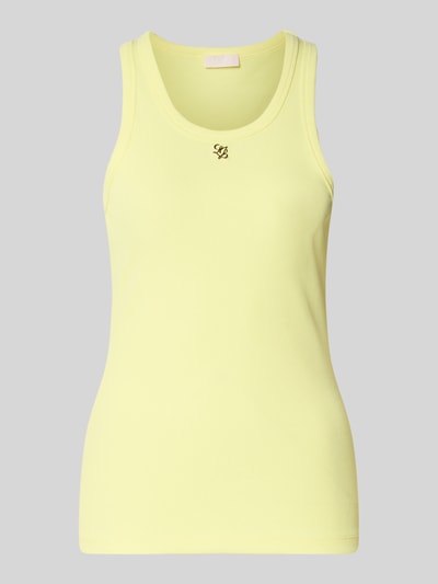 Produktfoto, Slim Fit Top mit Logo-Applikation von Liu Jo White in Gelb aus elastischem Baumwoll-Mix mit Rundhalsausschnitt, Rückenlänge 62 cm bei Größe S