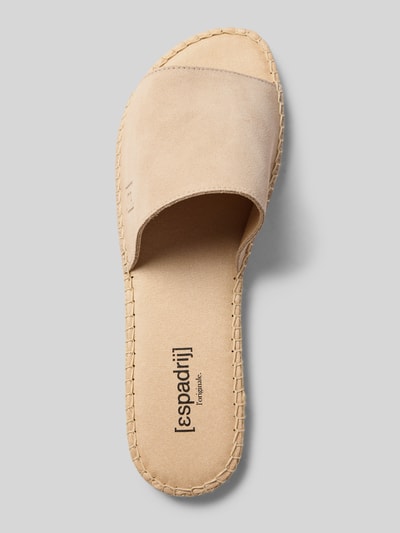 Produktfoto, Sandalette mit Label-Detail Modell 'PLAGE VELOUR' von Espadrij, Damen-Sommerschuh in Beige, abgerundete Spitze, Velours-Textur