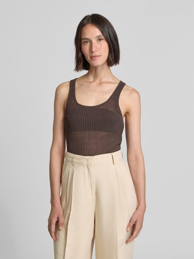 Mango Stricktop in semitransparentem Design Modell 'GERANIO' Dunkelbraun 4