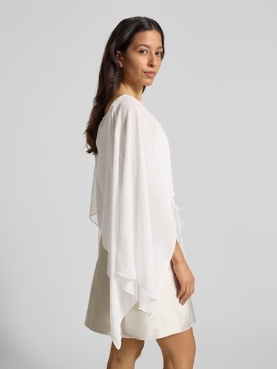 Frauenmodel trägt Relaxed Fit Stolen in semitransparentem Design von Christian Berg Cocktail aus Chiffon mit U-Boot-Ausschnitt, Ganzkörperansicht von vorne.