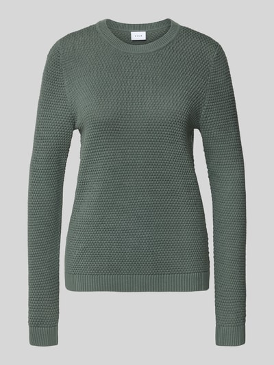 Produktfoto, Strickpullover mit Strukturmuster und Rundhalsausschnitt von VILA aus reine Baumwolle in Grün, Slim-Fit, Modell dalo