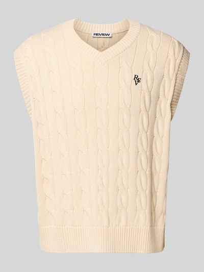 REVIEW Pullunder mit Zopfmuster und V-Ausschnitt Ecru 2