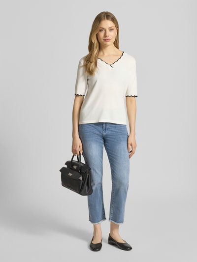 b.young Strickshirt aus Viskose-Mix mit Kontraststreifen Modell 'MORLA' Ecru 1