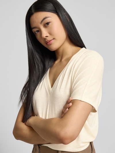 BOSS Regular Fit T-Shirt aus Viskose-Leinen-Mix Modell 'Eylina' Offwhite 3