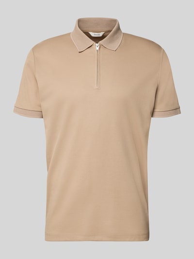 Produktfoto, Regular Fit Poloshirt aus Bio-Baumwoll-Mix Modell 'FAVE' von SELECTED HOMME in Beige mit kurzem Reißverschluss, unifarbene Optik