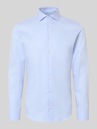 Produktfoto, lichtblauw Slim Fit Business-Hemd aus Baumwolle mit Kentkragen van Seidensticker, puur katoen, gestructureerd, knoopsluiting, ruglengte maat 40: 70 cm, schouderbreedte maat 40: 45 cm, mouwlengte maat 40: 65 cm
